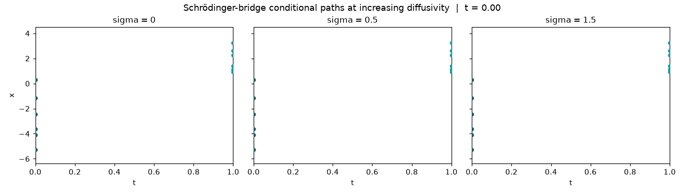 Schrödinger-bridge conditional paths